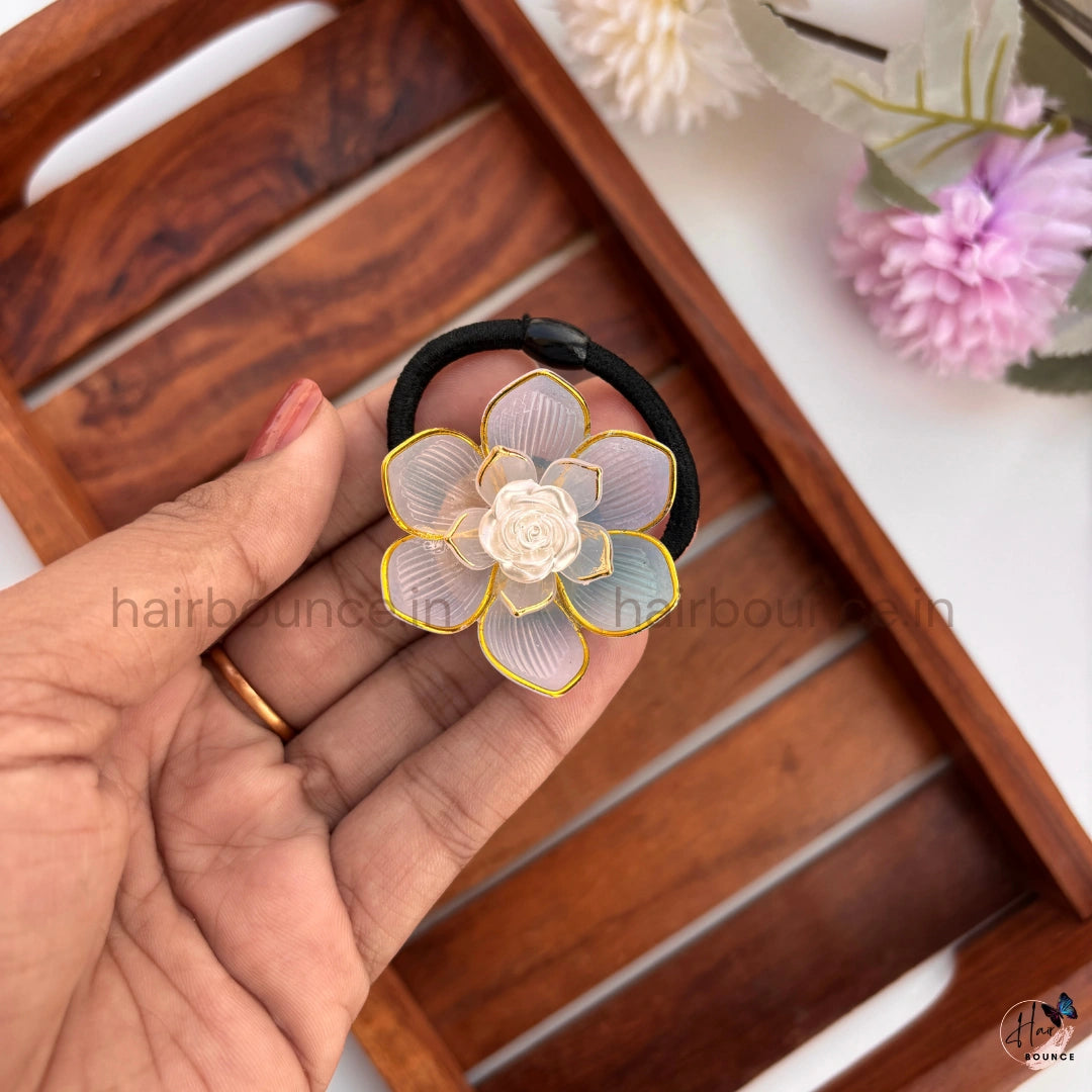 Aqua Blue Rose Bloom Hair Tie