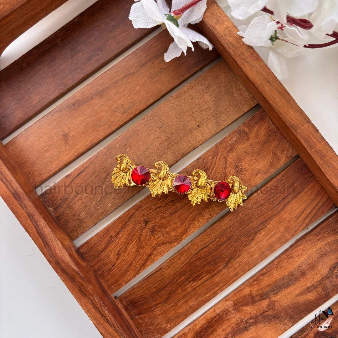 Royal Peacock Ruby Kundan Center Hair Clip