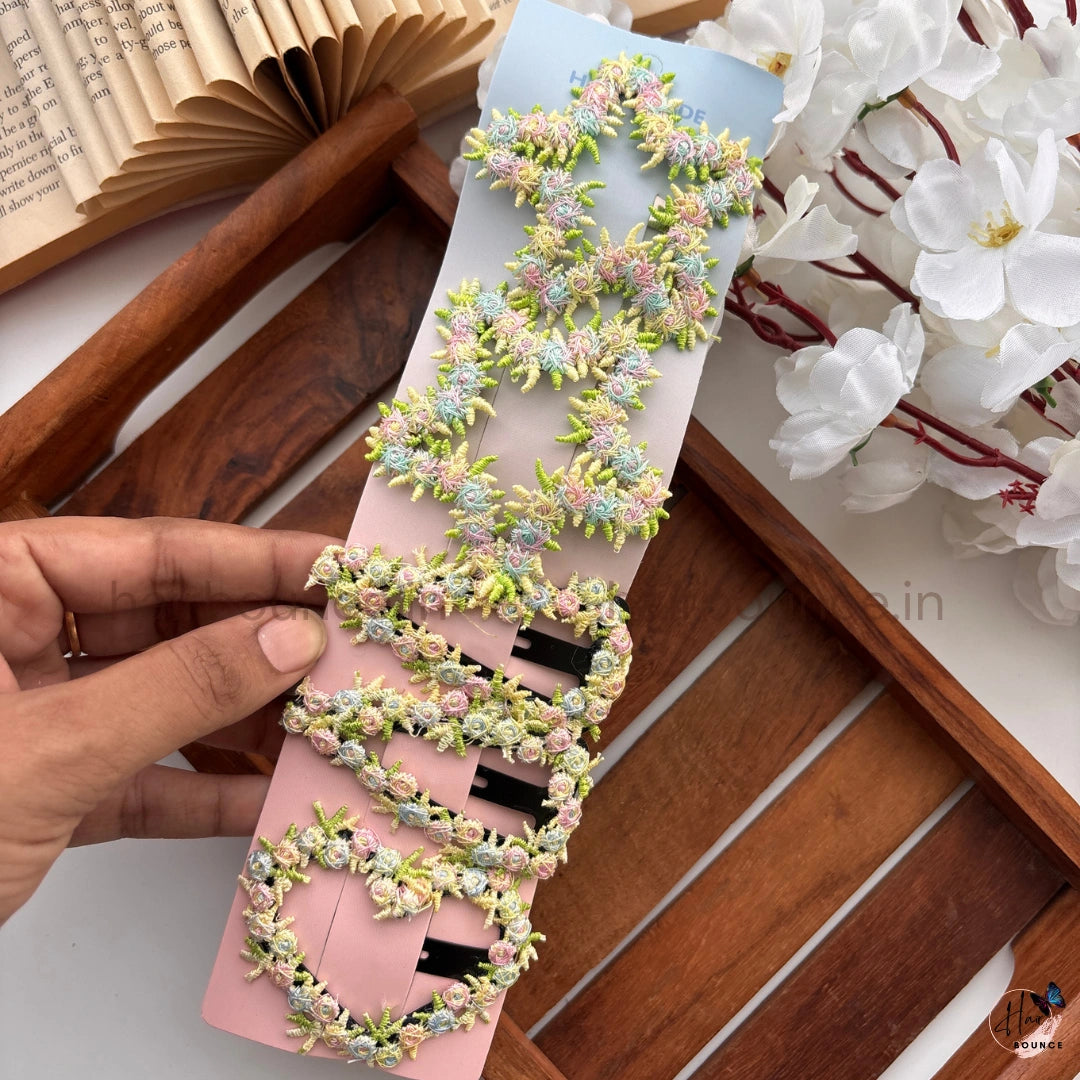Pastel Garden Crochet Tic Tac Hair Clips – Pack of 5