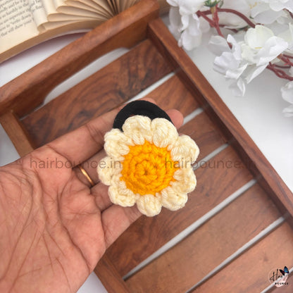 Handmade Crochet Floral Hair Tie Collection – Knitted Flower Ponytail Holder for Girls & Women