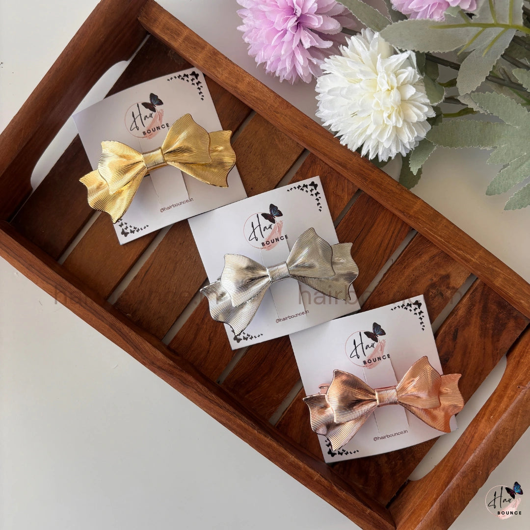 Royal Luxe Layered Metallic Bow Hair Clip – Statement Glam Collection