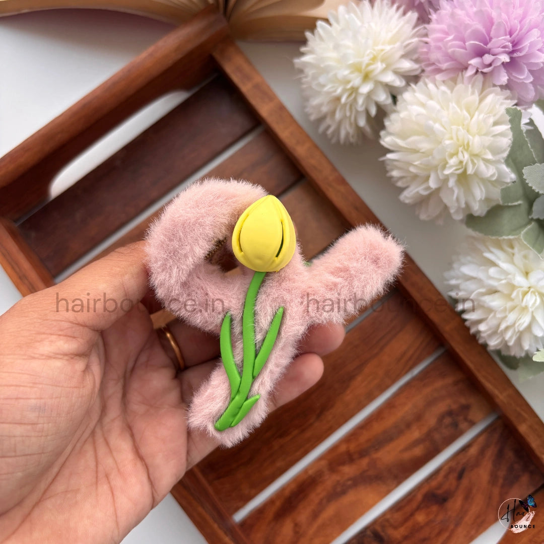 Colourful Fuzzy Tulip Hair Claw - Large