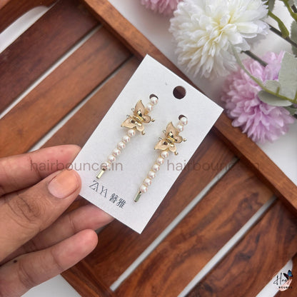 Butterfly Pearl Drop Hair Pins Set