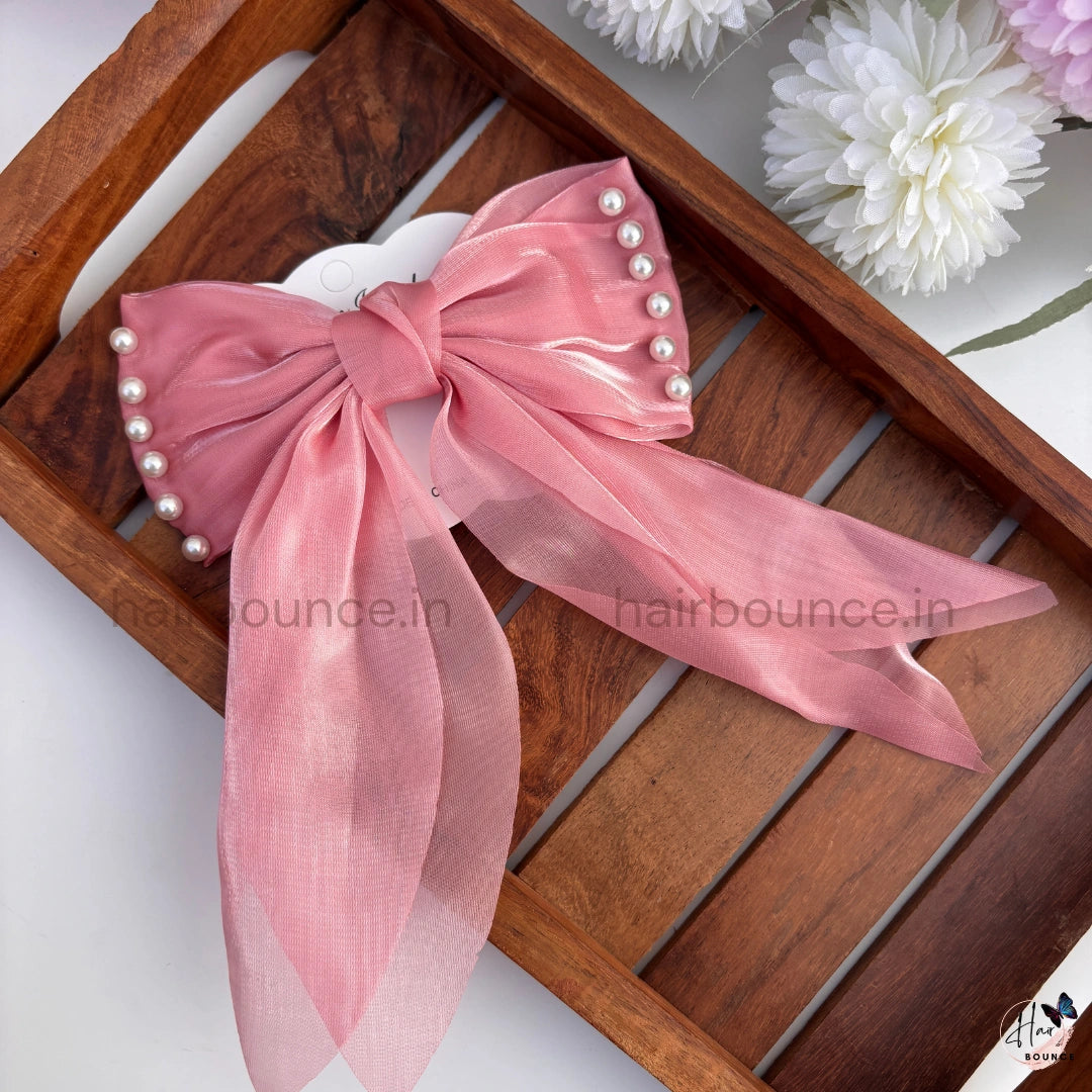 Pearl Edge Organza Bow Hair Clip