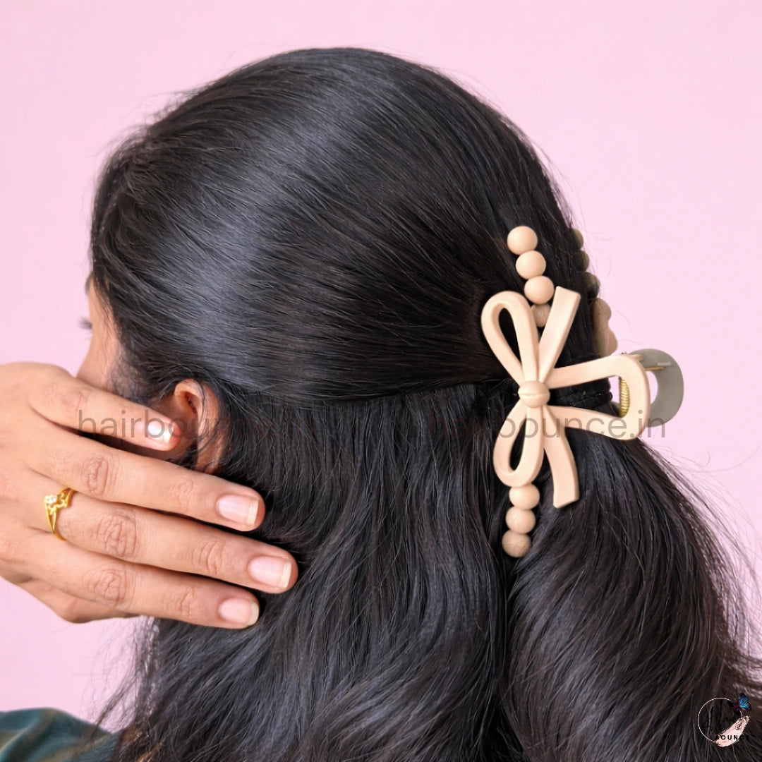Dual-Colour Beaded Bow Hair Claw – Large