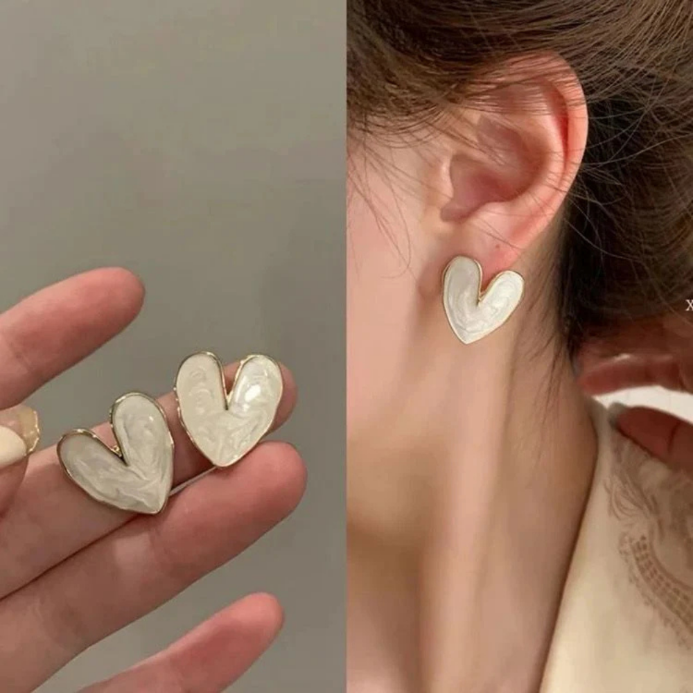 White Heart Earrings