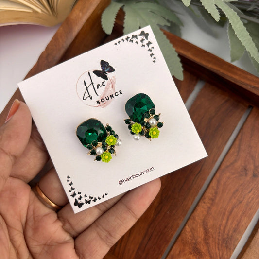Amber Bloom Crystal Studs - Green