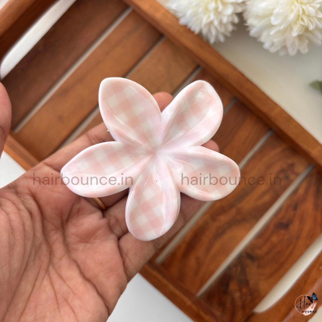 Pastel Check Flower Hair Claw – Large