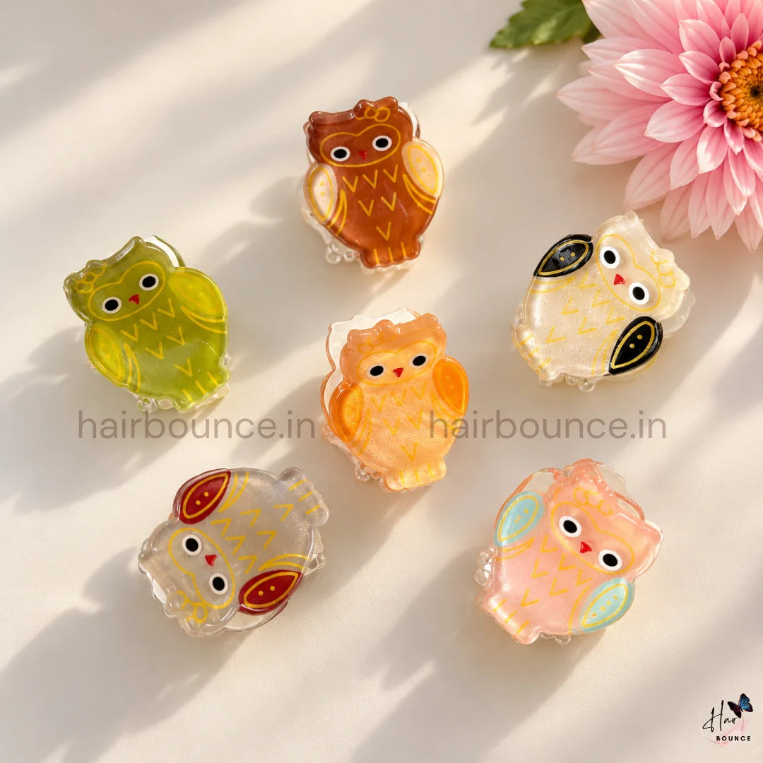 Whimsical Owls Mini Hair Claw Clips – Pack of 6