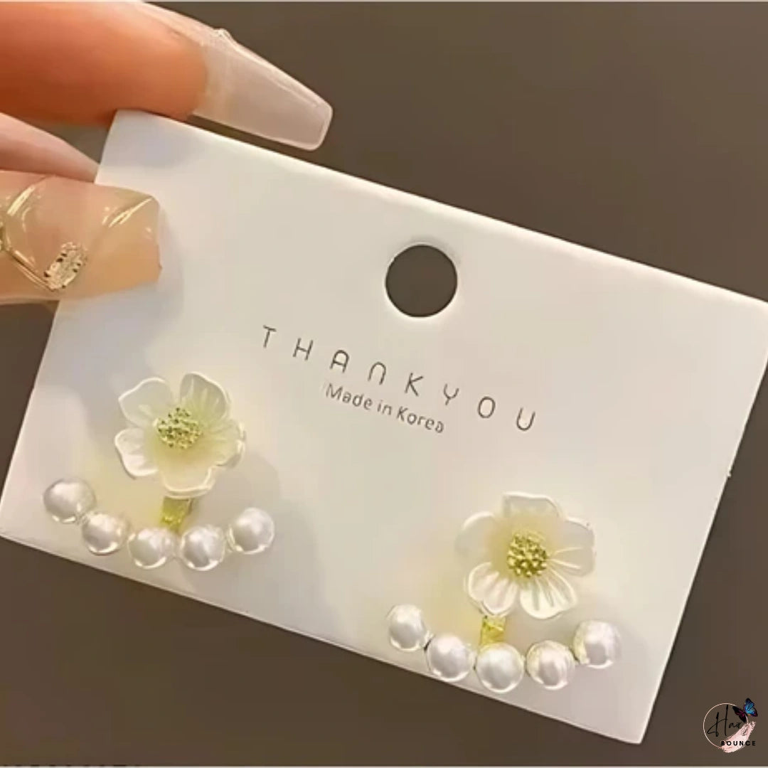 Elegant Floral Pearl Stud Earrings for Women