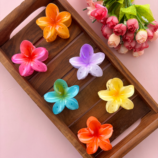 Dark Shade Shinny Flower Hair Claw - Medium