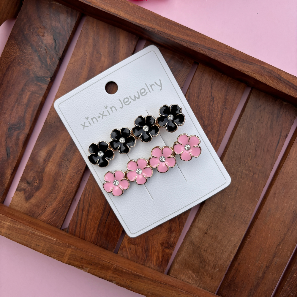 Flower Alligator Clip - Black & Pink