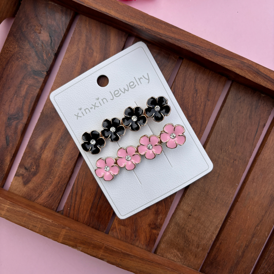 Flower Alligator Clip - Black & Pink