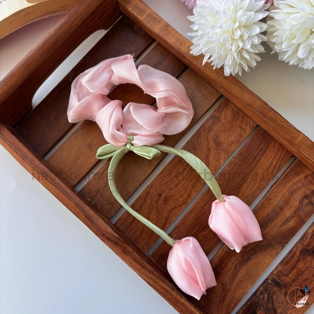 Lovely Tulip Fluffy Scrunchie - Organza