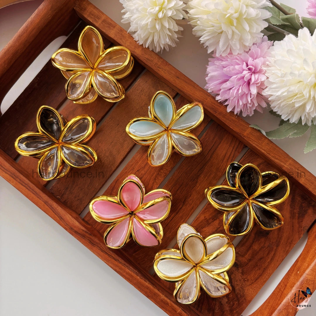 Golden Petal Flower Hair Claw - Medium