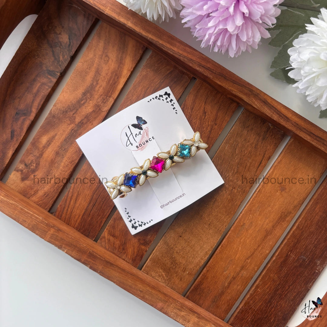 Multicolor Floral Crystal Barrette Hair Clip