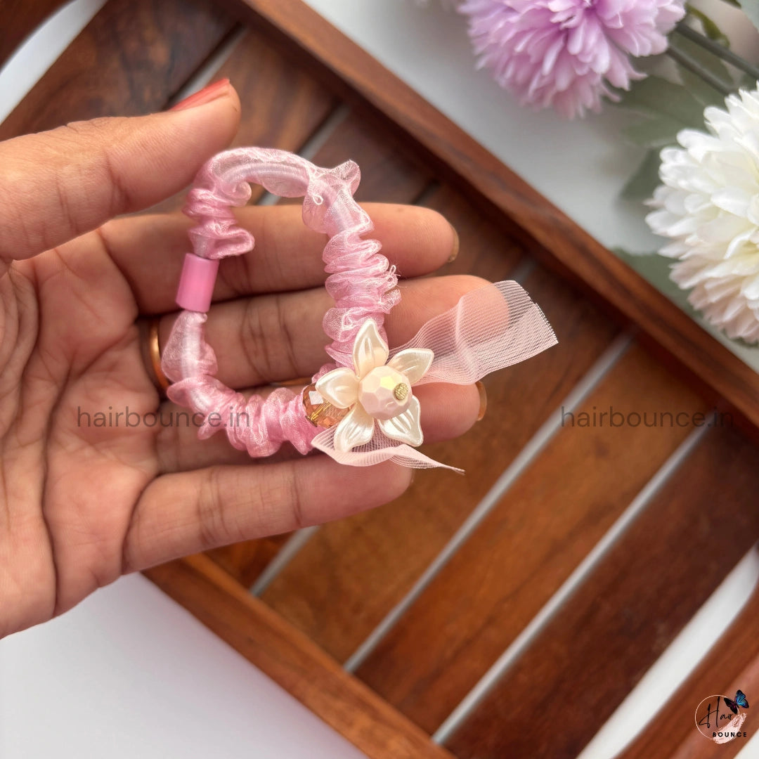 Crystal Blossom Organza Scrunchie