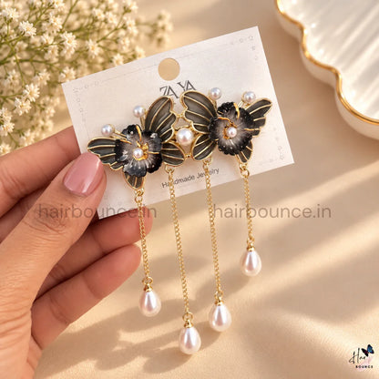 Butterfly Blossom Floral Hair Clips with Pearl Hangings