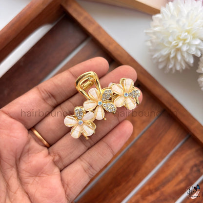 Gold Finish Premium Pearl Floral Metal Hair Claw – Medium