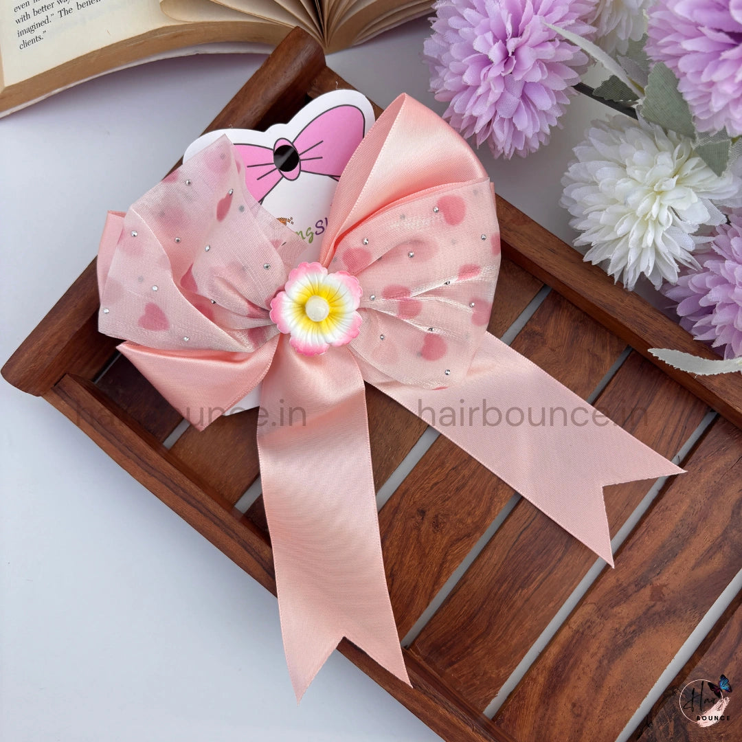 Sparkle Daisy Heart Bow Hair Clip