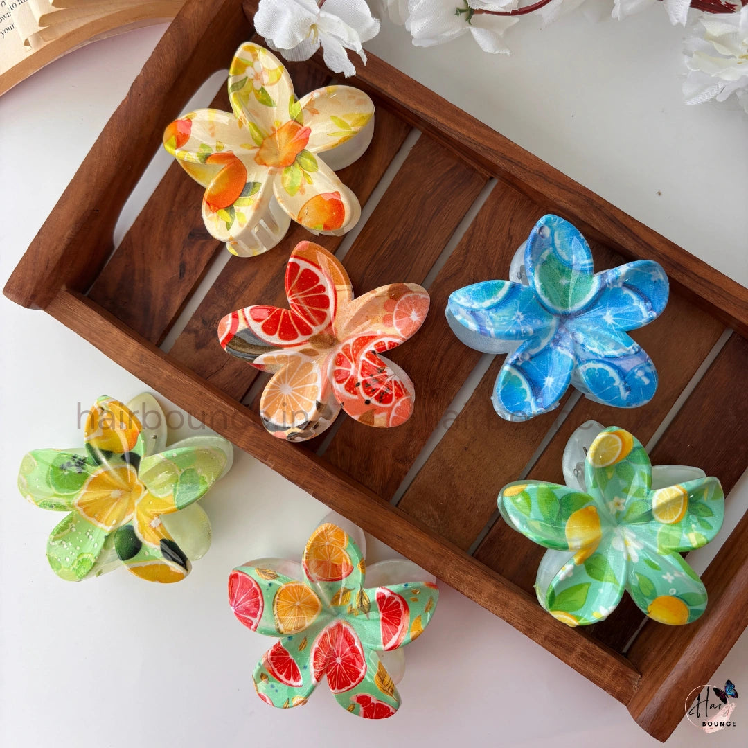 Fruit Print Flower Hair Claw – Large