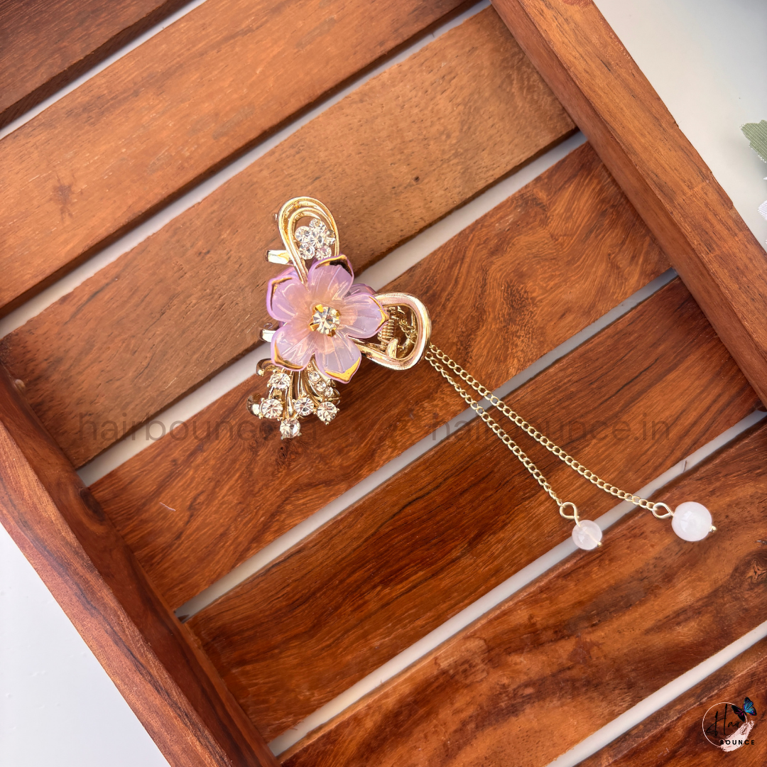 Crystal Floral Dangling Hair Claw - Medium