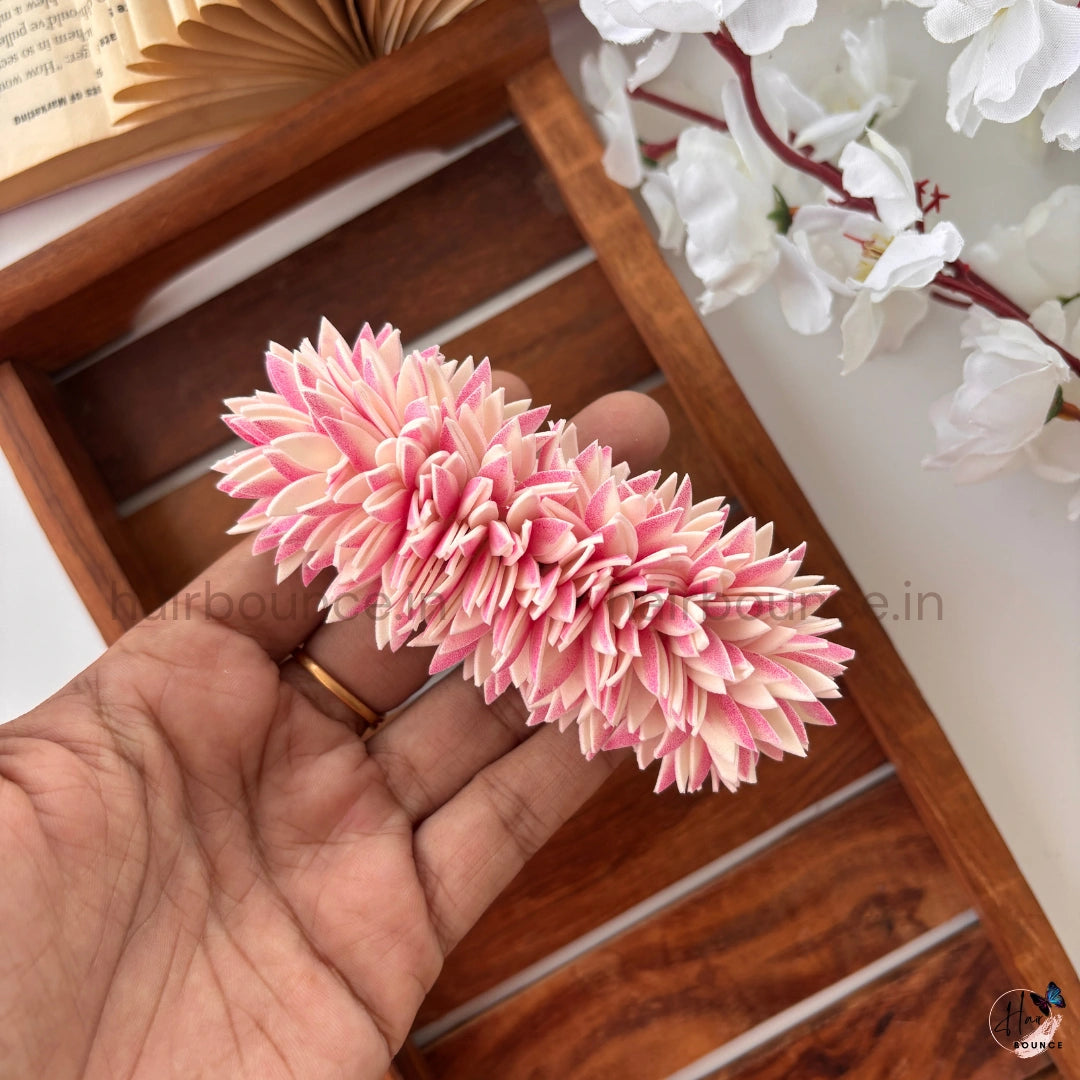 Pink Jathi Malli Flower Center Hair Clip