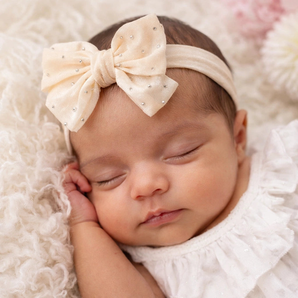 Dotted Blush Bow New Born Baby Headband