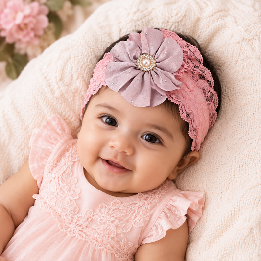 Pearl Flower Lace Newborn Headband