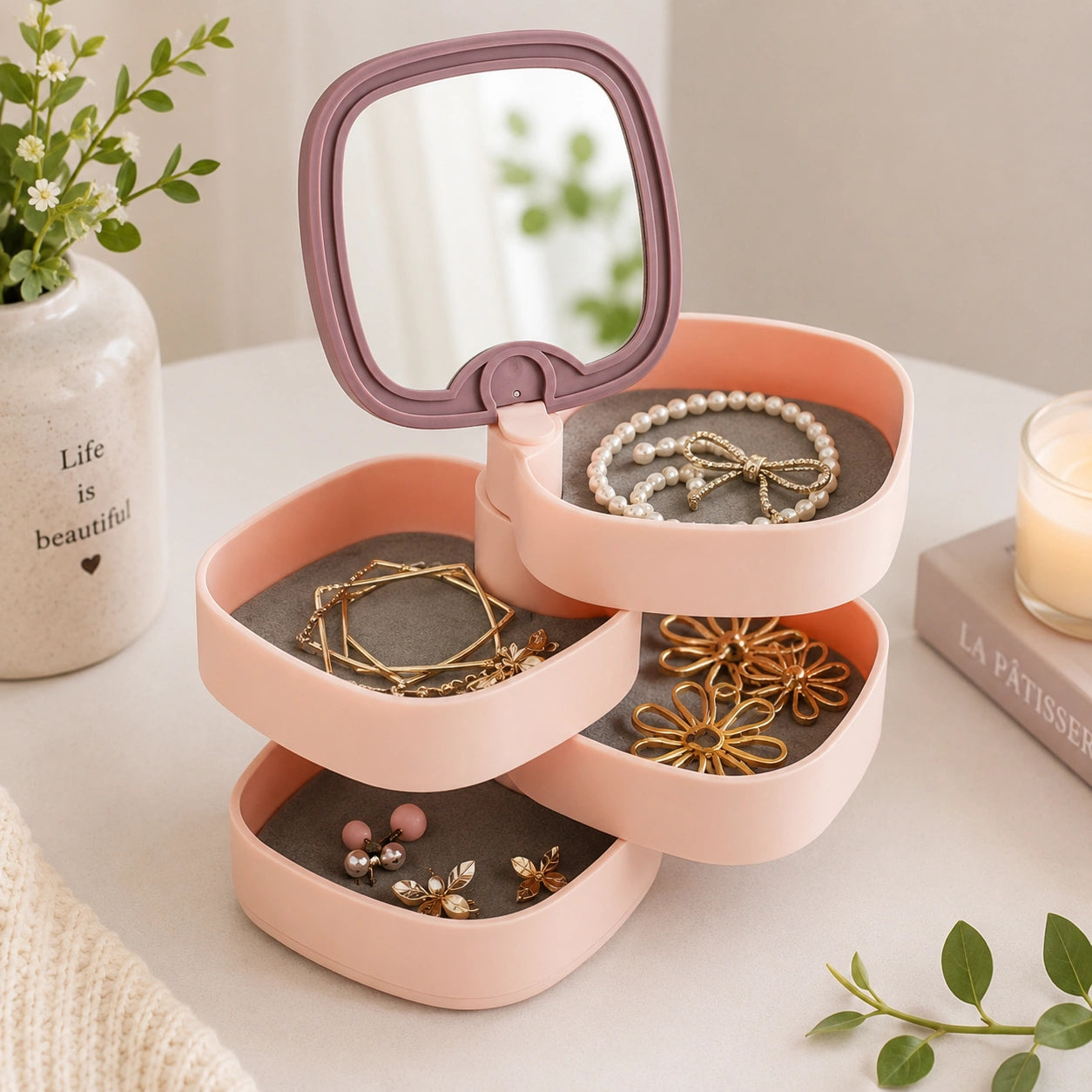 Blush Glow Multi-Layer Jewellery Organizer Box