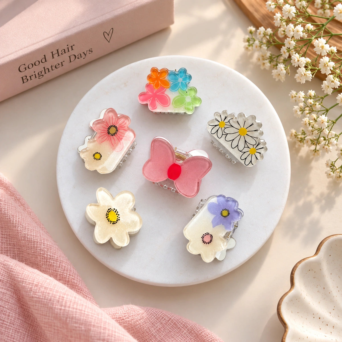 Pastel Bloom Mini Hair Clips Set – Pack of 6