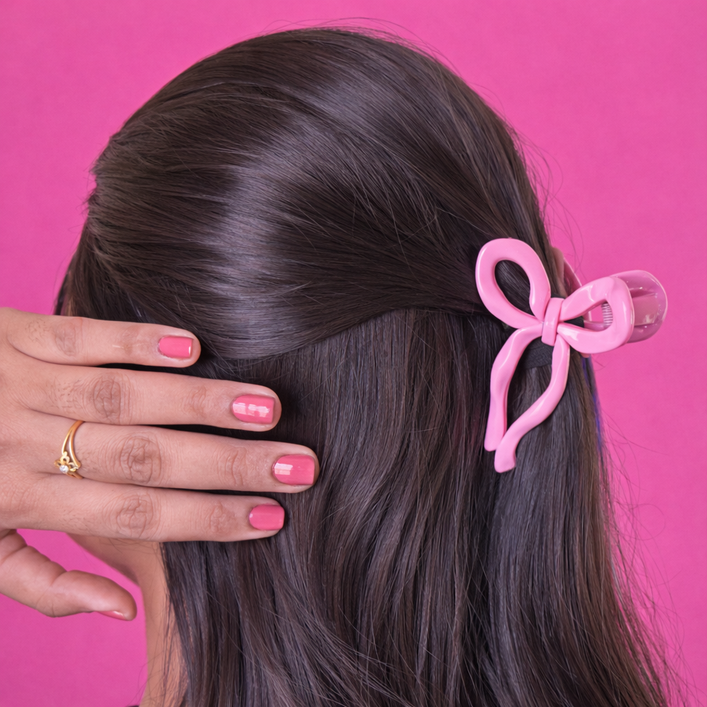 Glossy Ribbon Bow Hair Claw – Medium