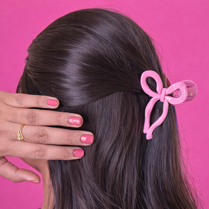 Glossy Ribbon Bow Hair Claw – Medium