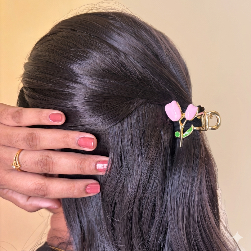 Gold Finish Tulip Metal Hair Claw - Medium