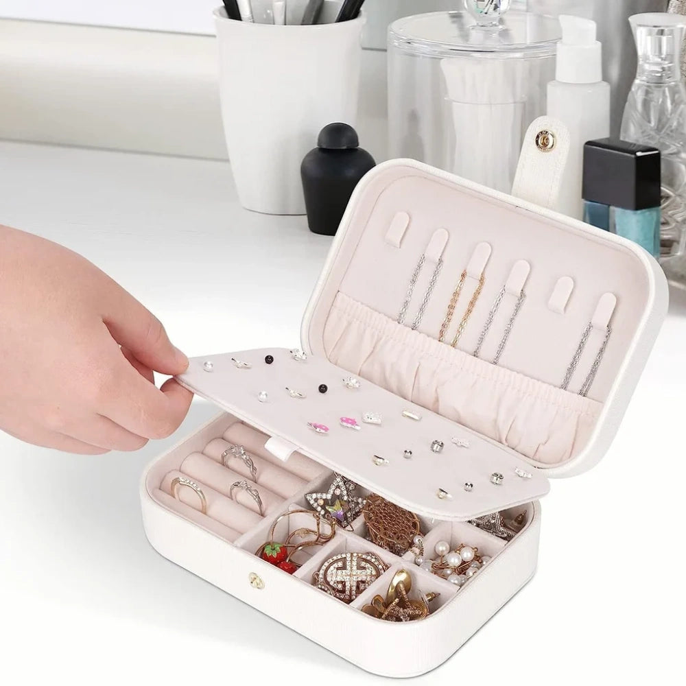 Leather Zipper Portable Storage Case with Dividers Container for Rings, Earrings, Necklace Home Organizer
