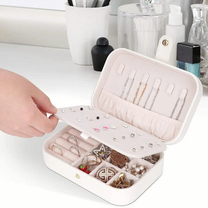 Leather Zipper Portable Storage Case with Dividers Container for Rings, Earrings, Necklace Home Organizer