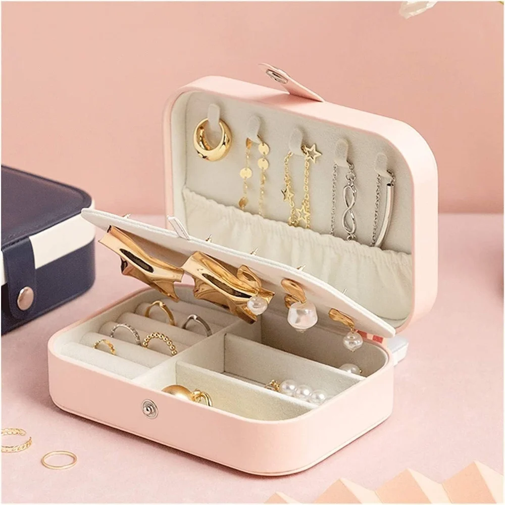 Leather Zipper Portable Storage Case with Dividers Container for Rings, Earrings, Necklace Home Organizer