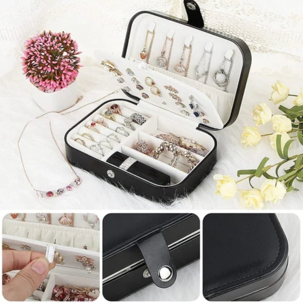 Leather Zipper Portable Storage Case with Dividers Container for Rings, Earrings, Necklace Home Organizer