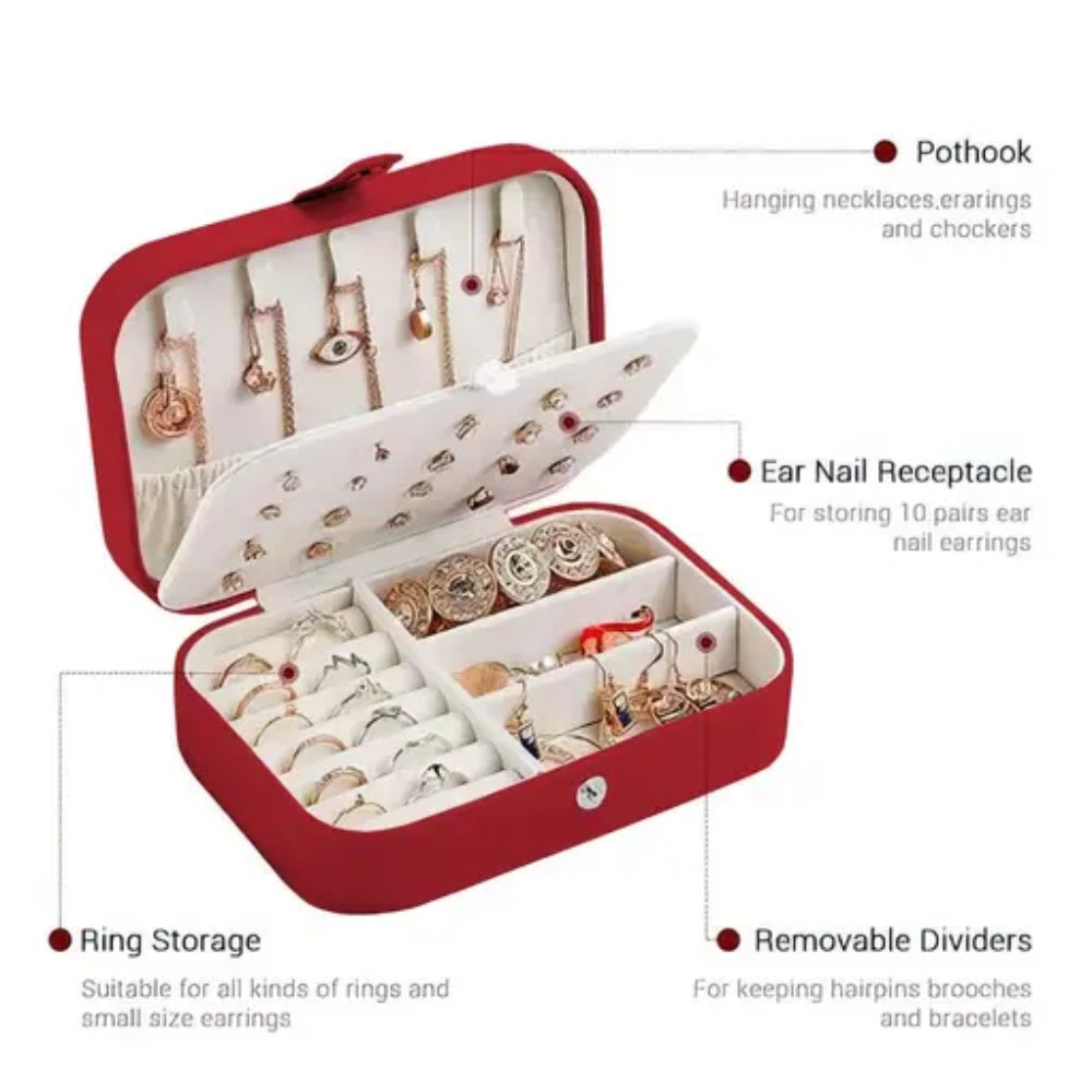 Leather Zipper Portable Storage Case with Dividers Container for Rings, Earrings, Necklace Home Organizer