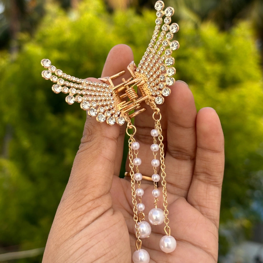 Pearl Stone Butterfly Hanging Hair Claw