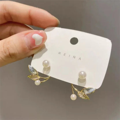 Pearl Leaf Cuff Earrings
