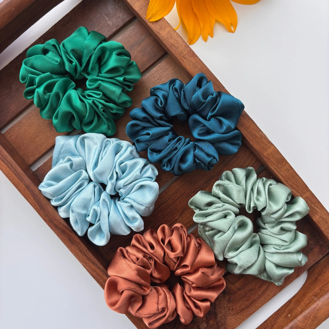 Luxe Satin Scrunchies – Pack of 5 / Small