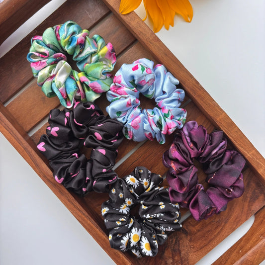 Printed Satin Scrunchies – Small (Pack of 5)