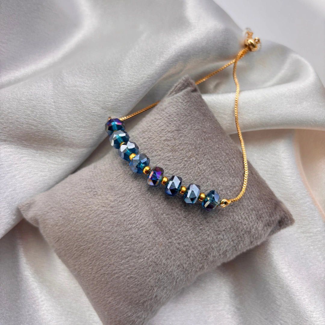 Metallic Crystal Bead Bracelet – Adjustable