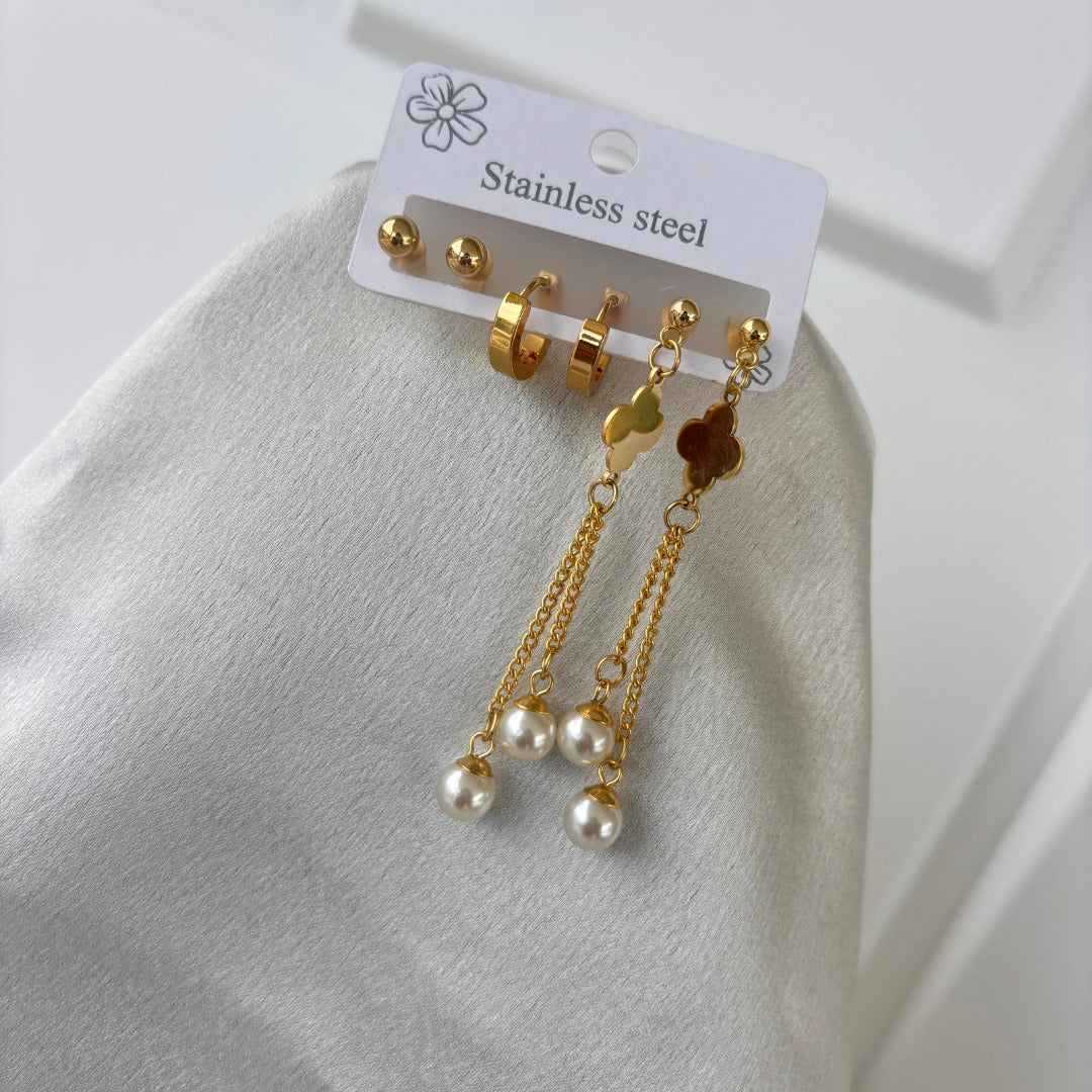 Pearl Charm Hoop & Stud Set