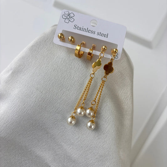 Pearl Charm Hoop & Stud Set