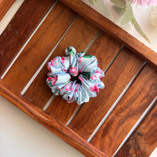 Sky Blossom Satin Scrunchie – Small
