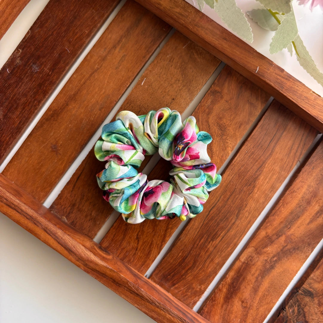 Tropical Bloom Satin Scrunchie – Small