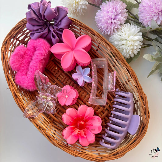 Blush Bloom Hair Accessories Hamper – Cute Pink & Purple Styling Set