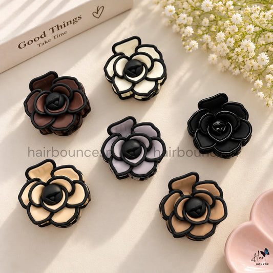 Matte Rose Flower Outline Hair Claw – Small